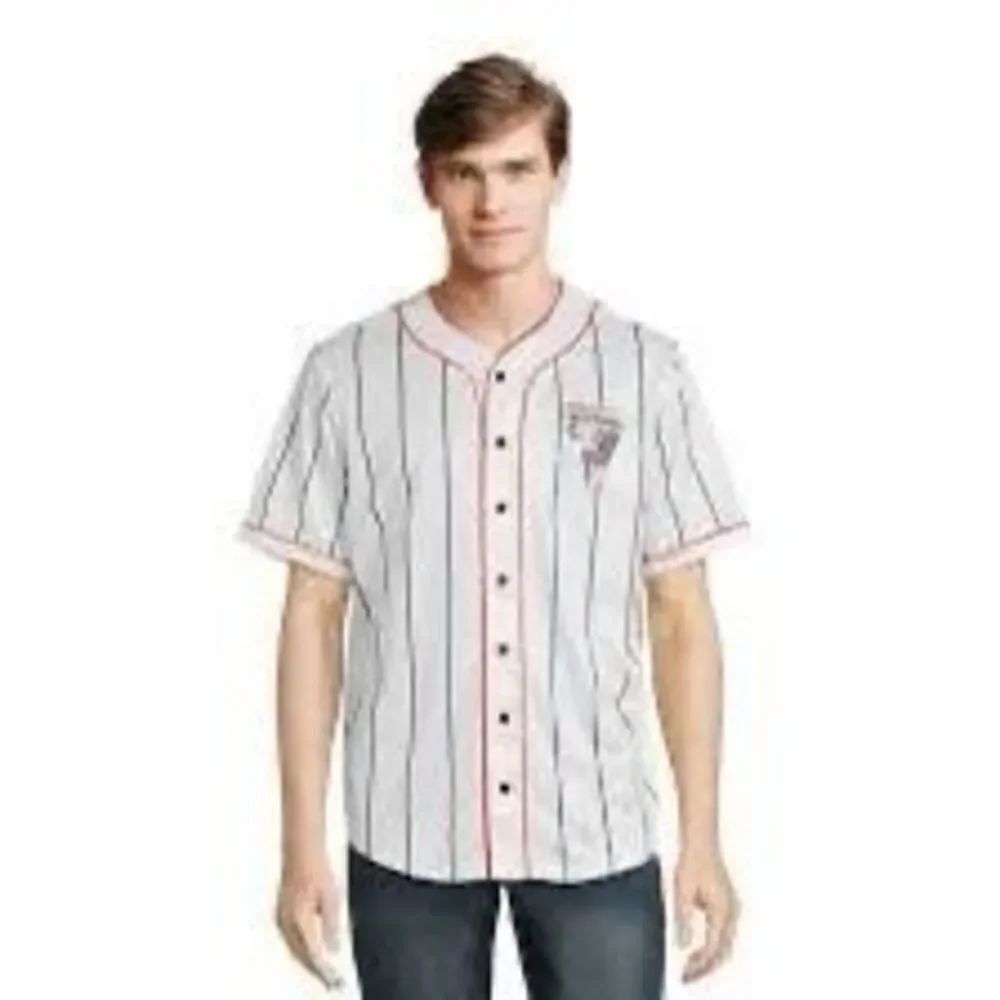 Marvel Men's M Deadpool Baseball Jersey Unicorn Graphic White Red Stripe Retro